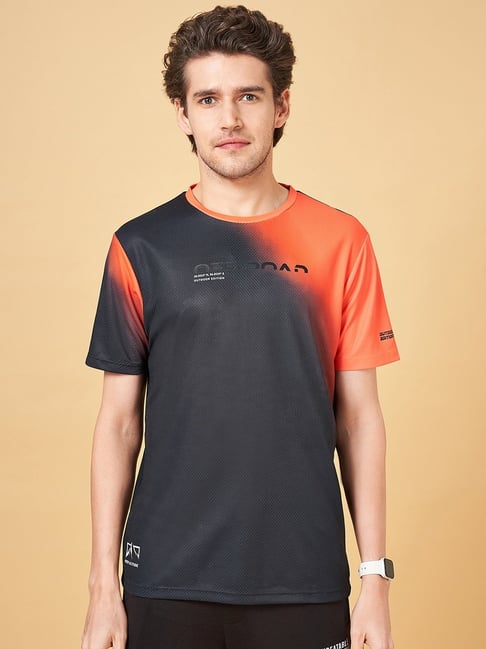 Ajile by Pantaloons Orange Crush Slim Fit Colour Block Sports T Shirt