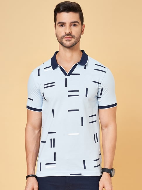 Byford by Pantaloons Blue Slim Fit Printed Polo T Shirt