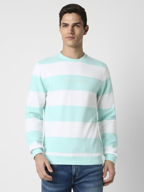 Buy Peter England Blue Slim Fit Striped Sweatshirt for Mens Online Tata CLiQ