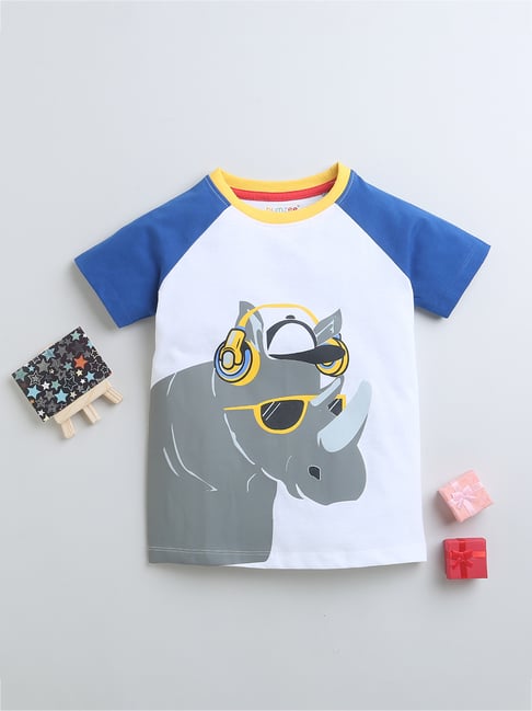 Bumzee Kids White & Grey Printed T-Shirt