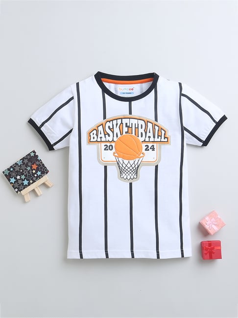 Bumzee Kids White Striped T-Shirt