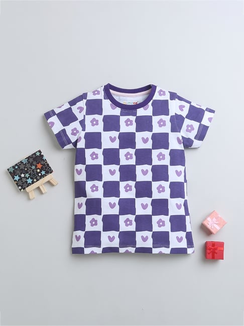 Bumzee Kids Purple & White Checks T-Shirt