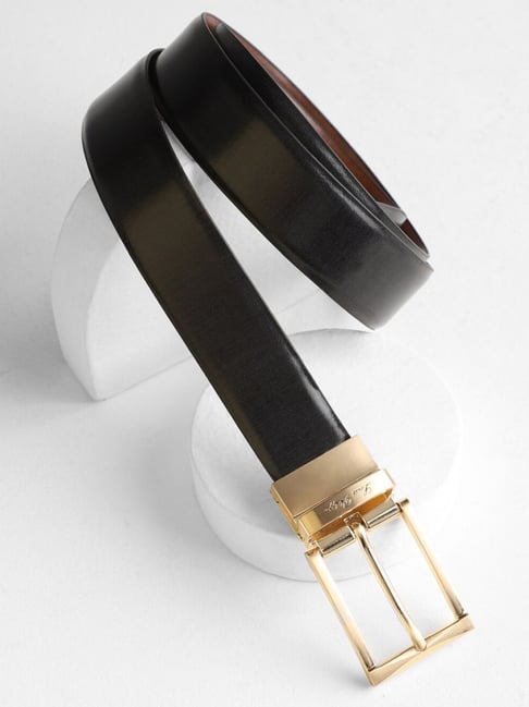 Louis Philippe Men Black & Brown Solid Reversible Formal Italian Leather with Brush Gold Buckle Belt-picture-41