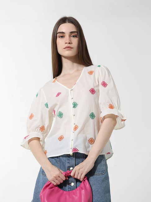 Only White Cotton Embroidered Top
