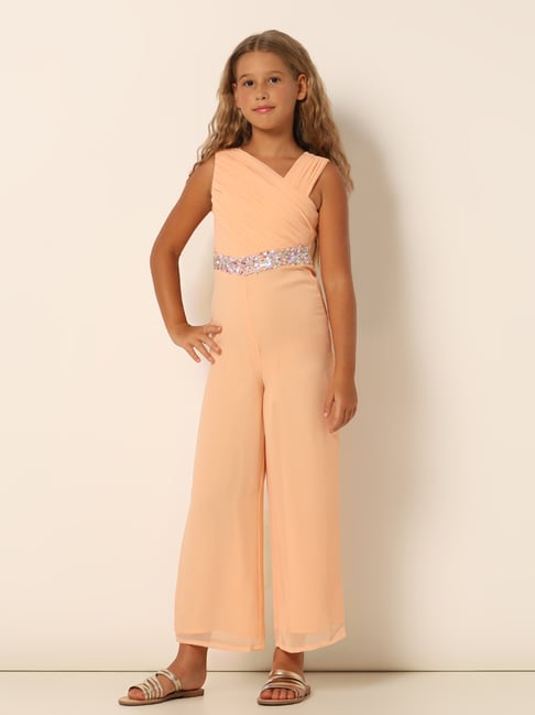 VERO MODA GIRL Peach Embellished Jumpsuit