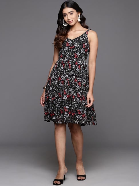 Varanga Black Floral Print A-Line Dress-picture-21