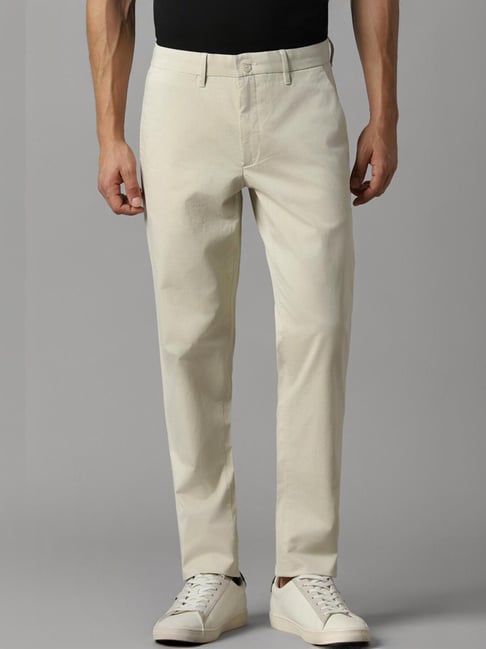 Buy Louis Philippe Beige Cotton Slim Fit Trousers for Mens Online