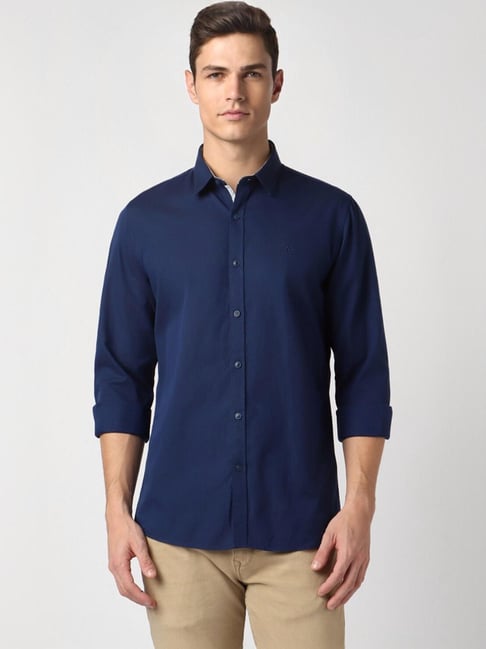 peter england navy blue shirt