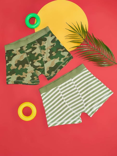 Pantaloons Junior Green & White Cotton Printed Trunk (Pack of 2)