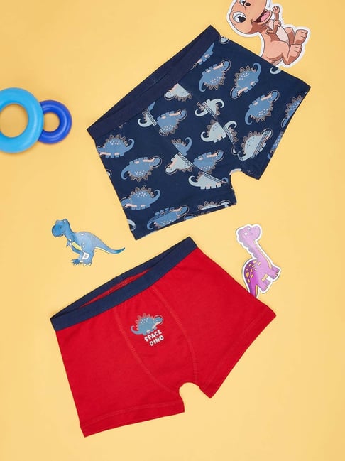 Pantaloons Junior Navy & Red Cotton Printed Trunk (Pack of 2)