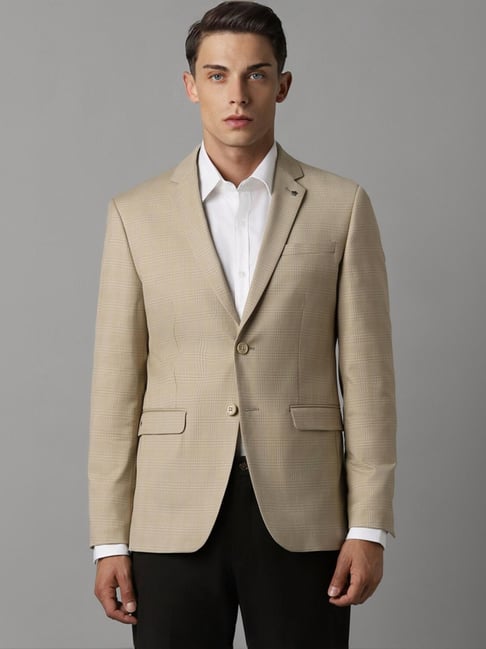 Buy Louis Philippe Khaki Slim Fit Checks Blazer for Mens Online