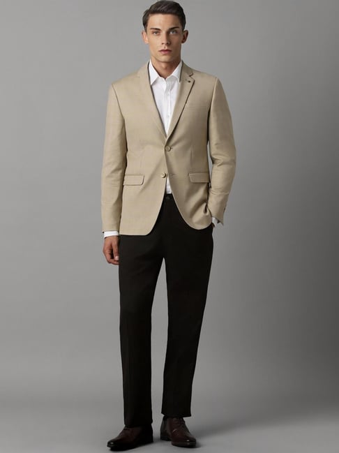 Buy Louis Philippe Khaki Slim Fit Checks Blazer for Mens Online