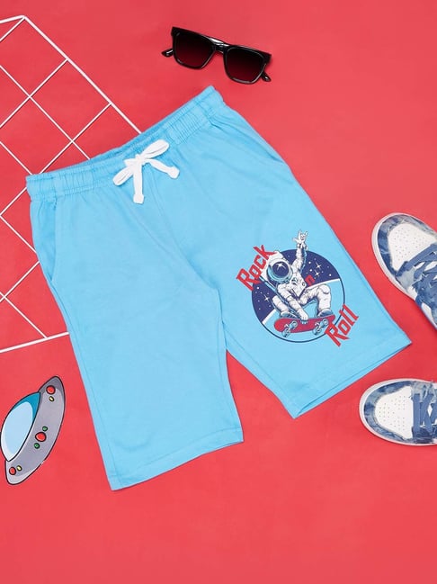 Pantaloons Junior River Blue Cotton Printed Shorts
