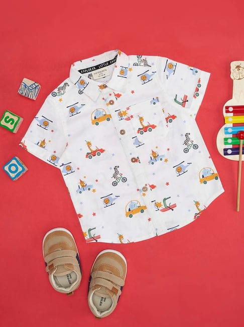 Pantaloons Baby White Cotton Printed Shirt