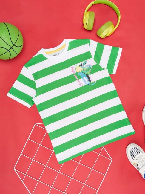 Pantaloons Junior Classic Green & White Cotton Striped T-Shirt-picture-10