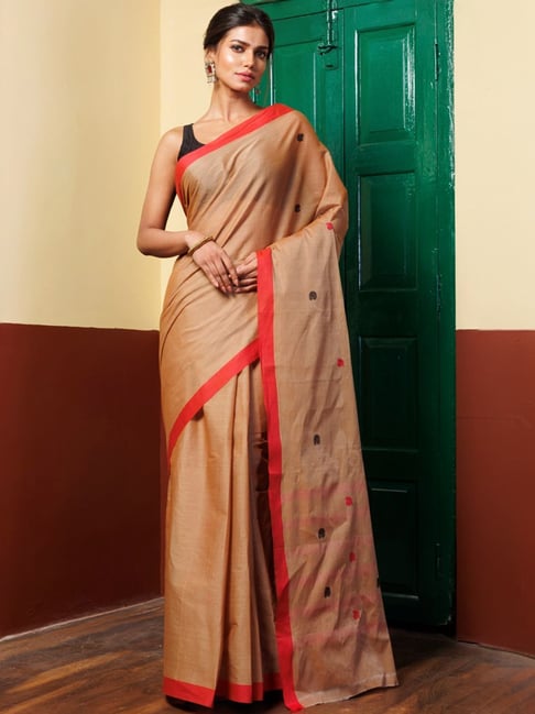 Unnati Silks Beige Cotton Woven Saree With Unstitched Blouse-picture-36