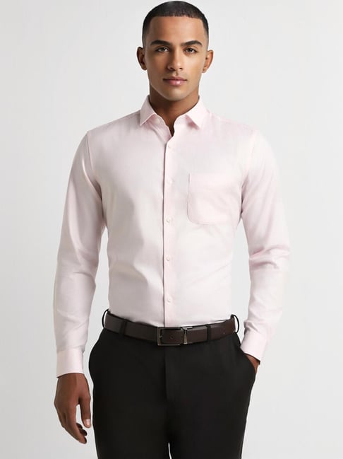 Peter England Pink Cotton Slim Fit Texture Shirt-picture-45
