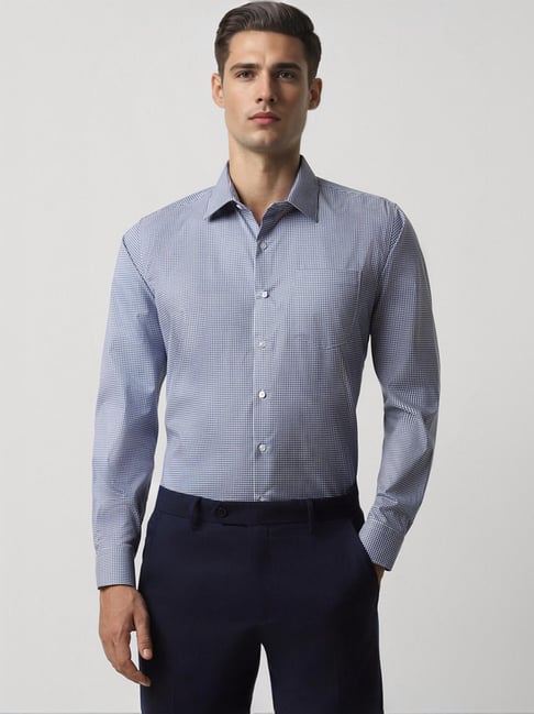 Van Heusen Blue Cotton Slim Fit Checks Shirt-picture-26