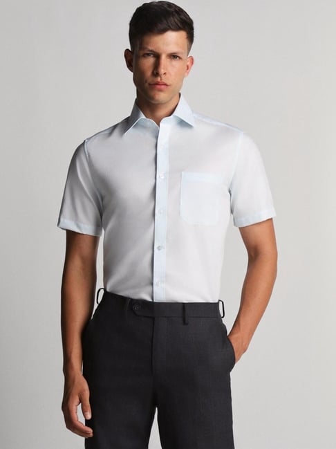 louis philippe blue cotton slim fit texture shirt