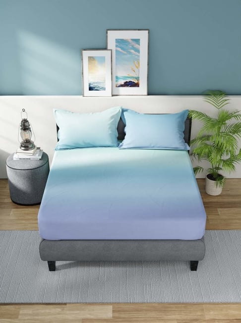 Nautica Bradford Mint & Sky Blue 160 TC Cotton King Bedsheet with 2 Pillow Covers-picture-38