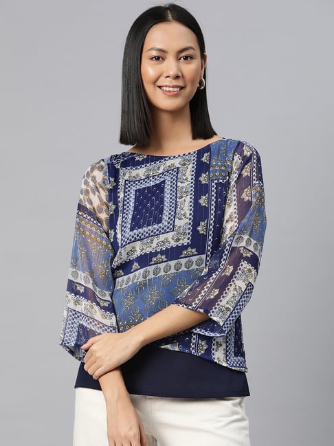 Cottinfab Blue Printed Top