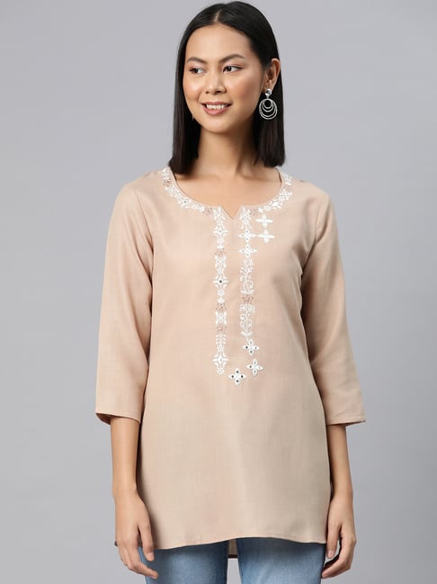 Cottinfab Beige Embroidered Tunic-picture-14