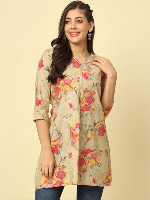 Meeranshi Beige Printed A Line Kurti-picture-48
