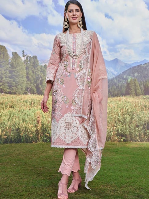 Autumnlane Peach Noori Blush Full Heavy Work Premium Pakistani Kurta with  Pant and Dupatta