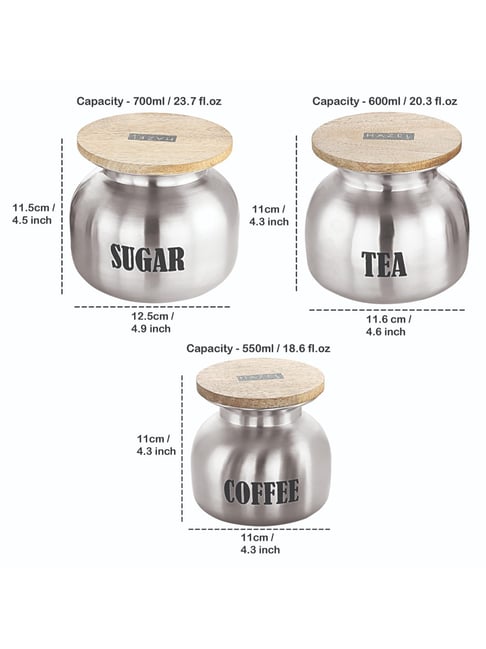 Buy HAZEL Silver Stainless Steel Tea coffee sugar containers Set