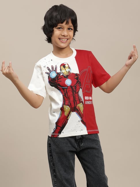 Kidsville Iron Man White & Black Printed Regular Fit T-Shirt For Boys-picture-12