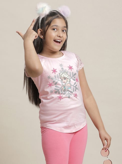 Kidsville Frozen Pink Printed Regular Fit T-Shirt For Girls-image-6