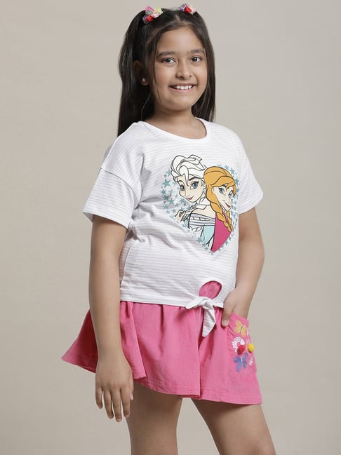 Kidsville Frozen White Printed Regular Fit T-Shirt For Girls-image-43