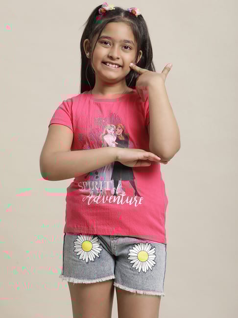 Kidsville Frozen Pink Printed Regular Fit T-Shirt For Girls-image-42