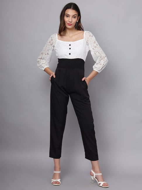 Eavan White White Self Design Jumpsuit