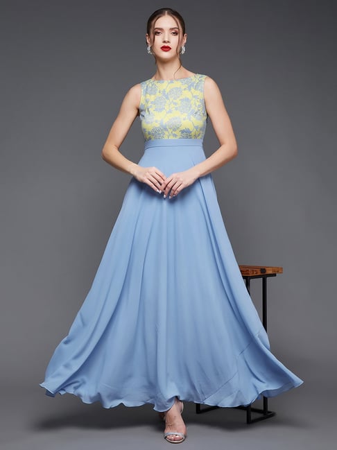 Buy Miss Chase Sky Blue Green Lace Maxi Dress for Women Online