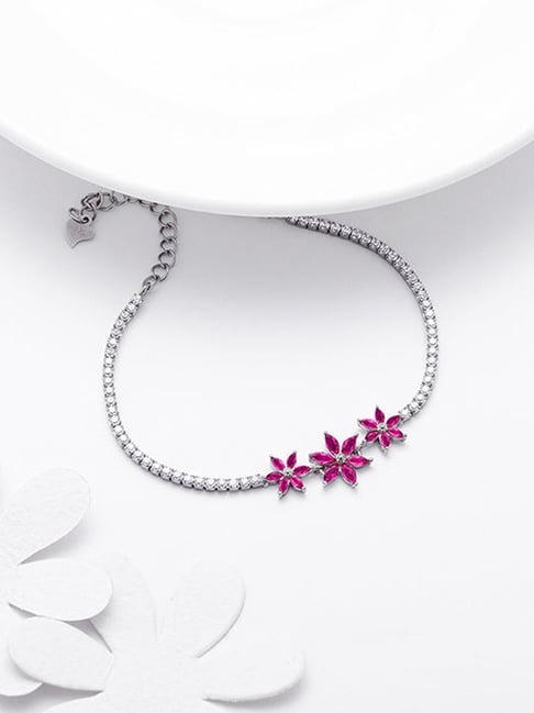 GIVA 925 Silver Pink Floral Tennis Bracelet for Women Girls