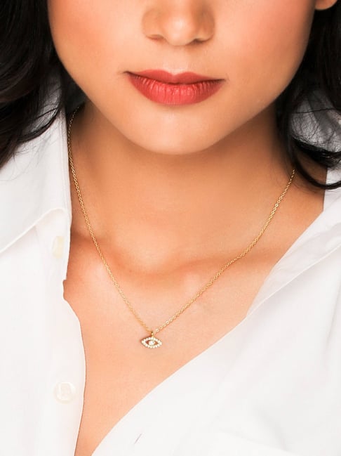 GIVA 925 Silver Golden Evil Eye Zircon Pendant with Link Chain for Women & Girls-picture-15