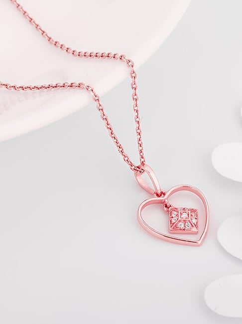 GIVA 925 Silver Rose Gold Cubic Heart Signature Pendant with Link Chain for Women & Girls-picture-41