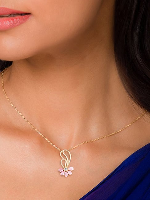 GIVA 925 Silver Golden Pink Floral Damsel Pendant with Link Chain for Women & Girls-picture-44