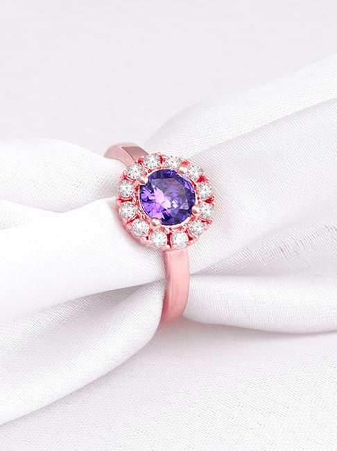 GIVA 925 Silver Rose Gold Amethyst Radiance Ring for Women Girls