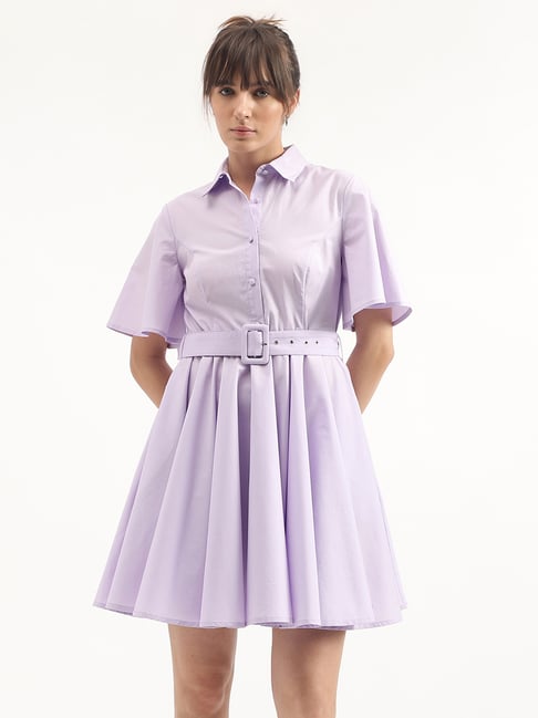United Colors of Benetton Lilac Cotton Regular Fit A Line Dress