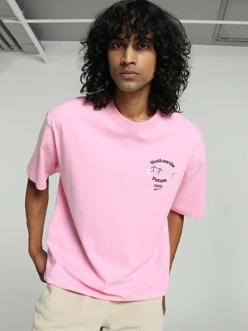 Puma Downtown Pink Relaxed Fit Printed Crew T-Shirt