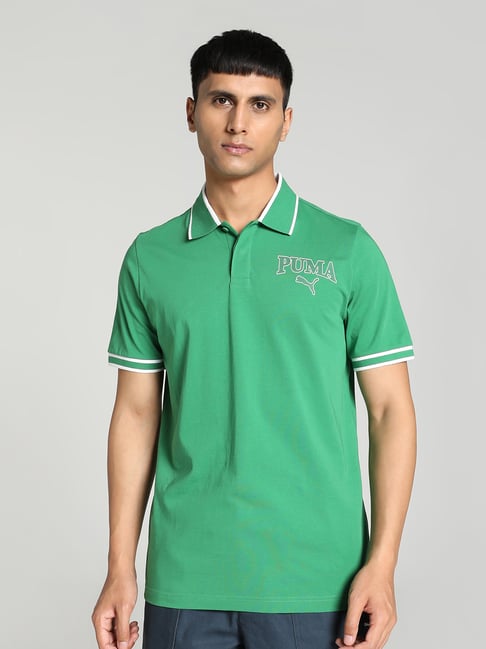 Puma Green Regular Fit Logo Print Polo T-Shirt