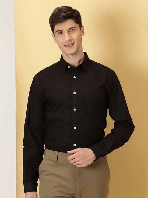 Thomas Scott Black Regular Fit Cotton Shirt