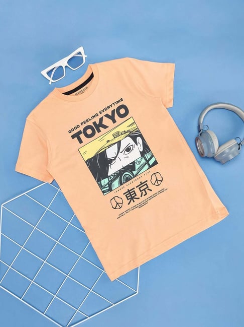 Pantaloons Junior Amber Peach Cotton Printed T-Shirt-picture-20