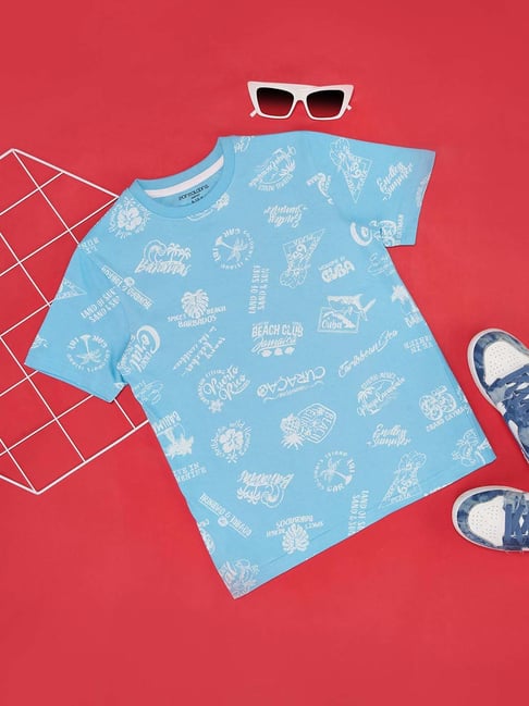 Pantaloons Junior Blue & White Cotton Printed T-Shirt-picture-30