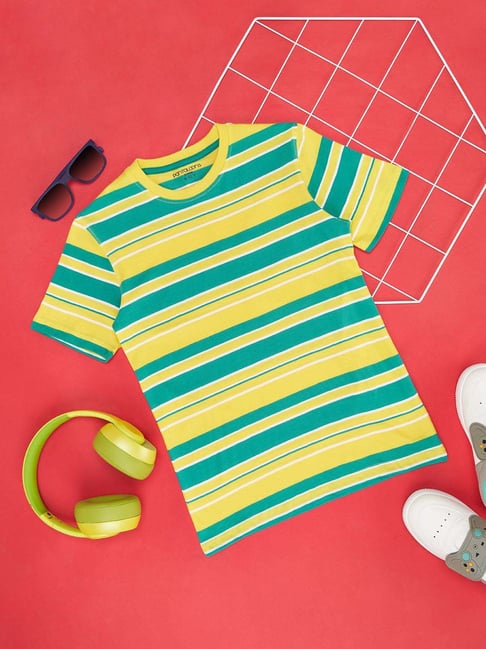Pantaloons Junior Goldfinch Yellow & Green Cotton Striped T-Shirt-picture-41