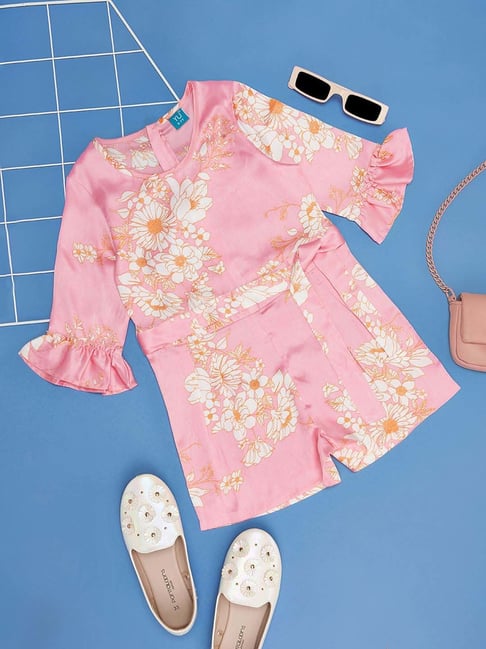 YU by Pantaloons Kids Pink Floral Print Jumpsuit