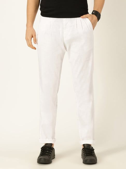 Thomas Scott White Regular Fit Pleated Trousers