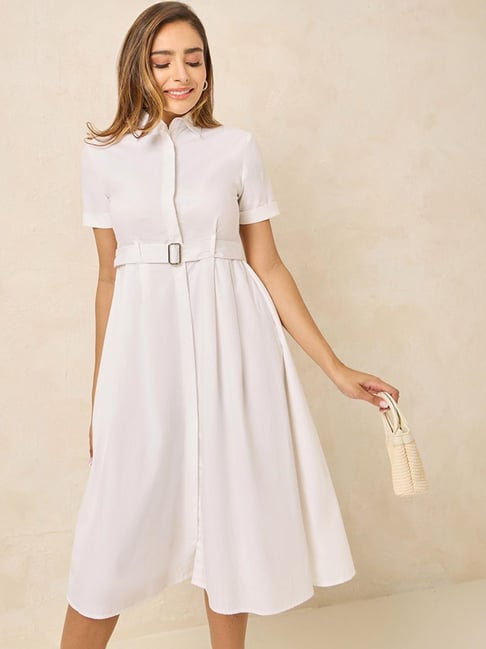 Styli White Shirt Dress With Belt